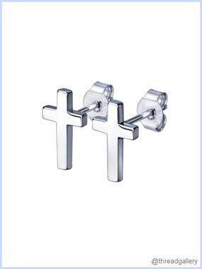 925 Sterling Silver Cross Stud Earrings Minimalist Unisex Push Back